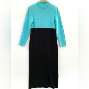 Sag Harbor Mockneck Sweater Dress Color-block Aqua Black Medium